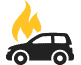 A car with flames on the hood.