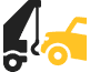 A yellow car and a black tow truck.